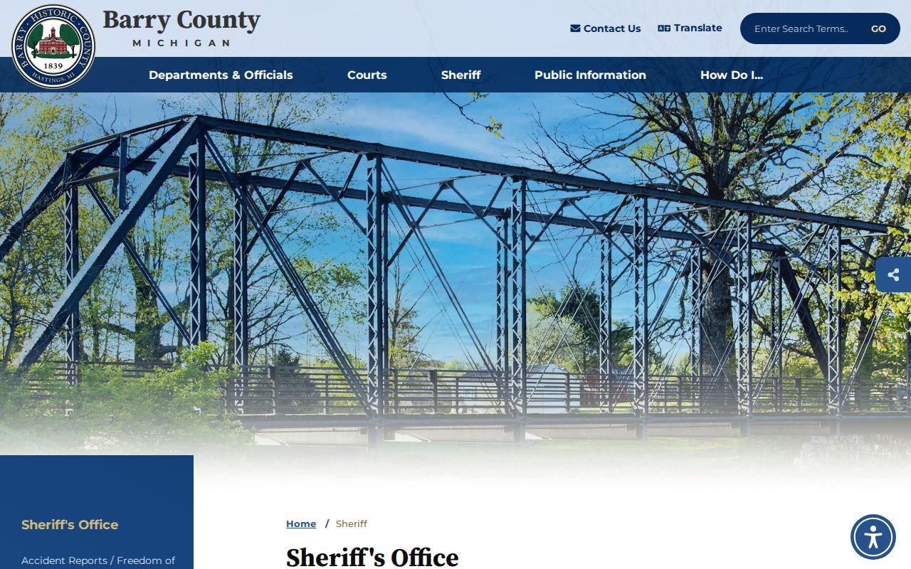 Barry County Sheriff official navigation for jail, inmate lookup, contact, and FOIA