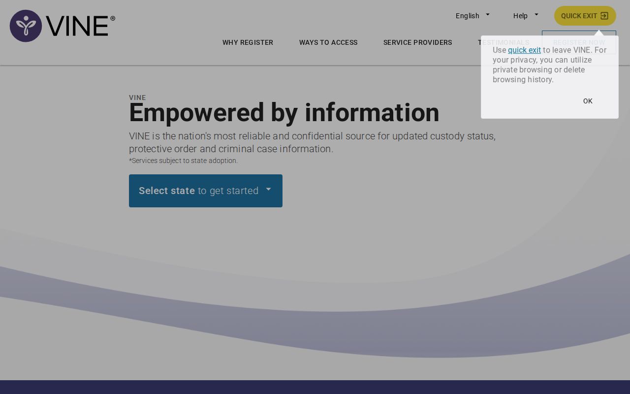 VINELink home interface for custody status searches and notifications