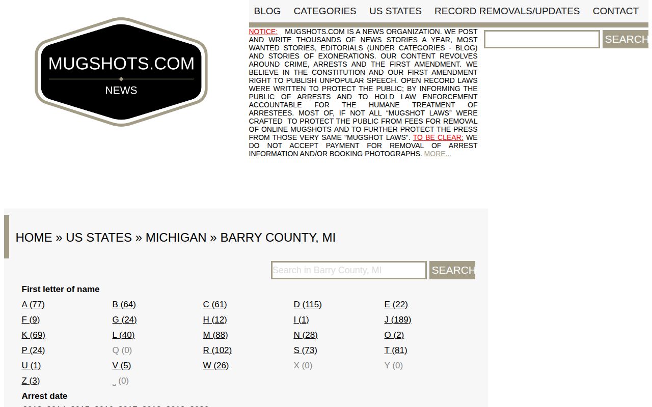 Unofficial Mugshots.com Barry County historical index